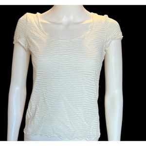 Armani Collezioni White Mesh Detail Short Sleeve Top Size 8